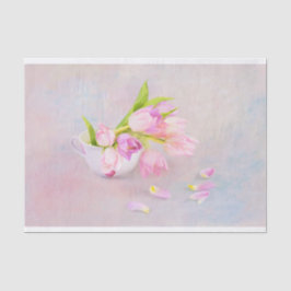 Papel De Seda Tulipanes rosas y púrpuras con taza de té vintage