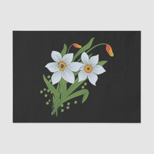 Papel De Seda Tulipanes y Daffodils Flores Fondo negro (Anverso)