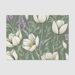 Papel De Seda Tulipanes Y Lavanda En Verde