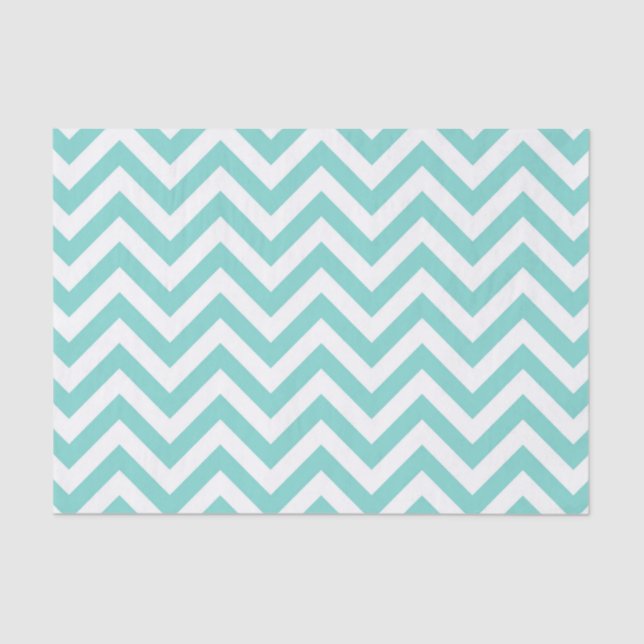 Papel De Seda Turquesa Acuático Blanco Patrón de Chevron ZigZag  (Anverso)