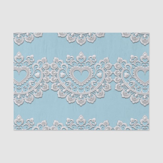 Papel De Seda Turquesa Azul Blanco Encaje Corazón Boda Bridal (Anverso)