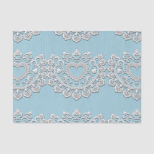 Papel De Seda Turquesa Azul Blanco Encaje Corazón Boda Novia