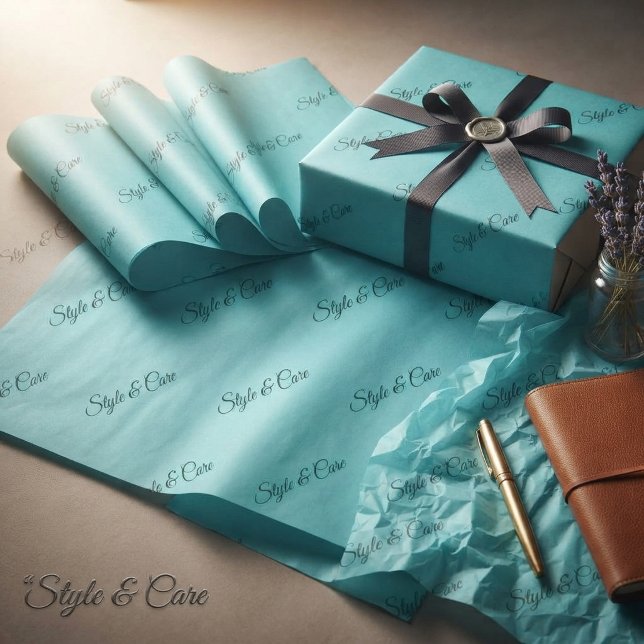 Papel de seda turquesa con estampado de patrón de  (Turquoise Tissue Paper with Name Pattern Print)