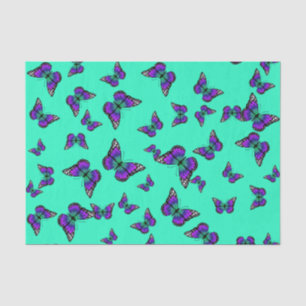 Papel de seda turquesa con mariposas moradas