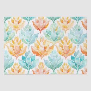 Papel De Seda Turquesa Mandarina Floral Abstracta