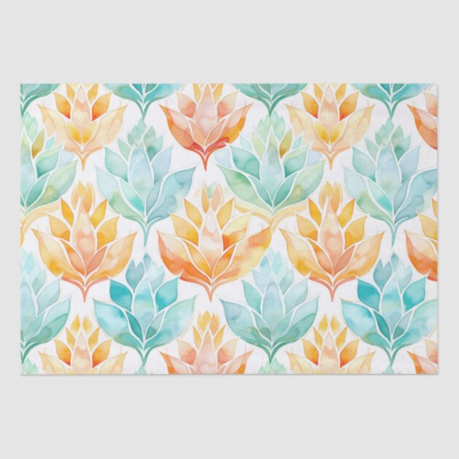 Papel De Seda Turquesa Mandarina Floral Abstracta (Anverso)