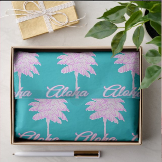 Papel De Seda Turquesa Rosa Blanco Palma Aloha Tropical  (Tissue paper for gifting or crafting!)