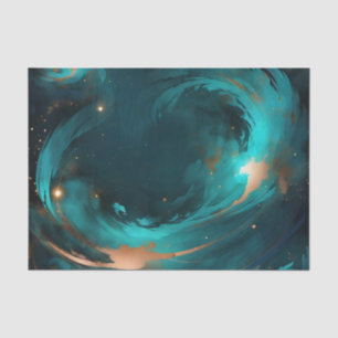 Papel De Seda Turquesa Y Nebulosa De Cobre De Natación Cósmica