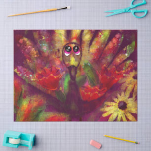 Papel De Seda Turquía Ave Floral Rojo Amarillo Whimsical Decoupa
