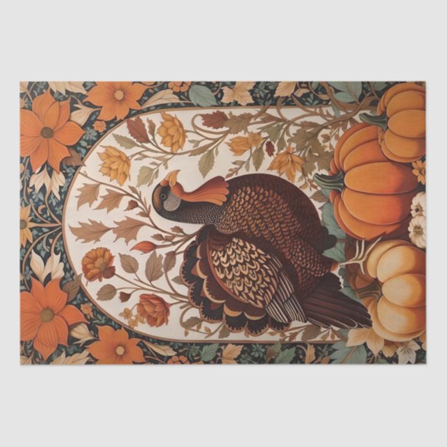 Papel De Seda Turquía vintage y calabazas otoño (Anverso)