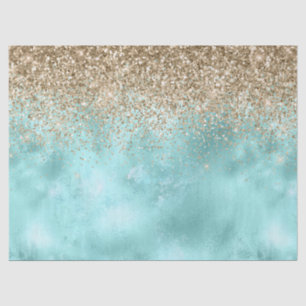 Papel De Seda Turquoise Aqua Gold Glam Purpurina Sparkle    