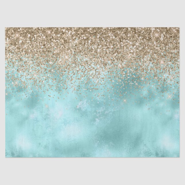 Papel De Seda Turquoise Aqua Gold Glam Purpurina Sparkle     (Anverso)