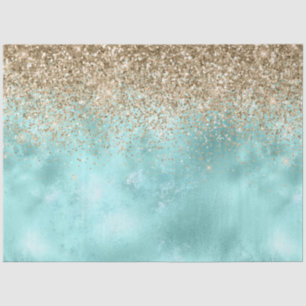 Papel De Seda Turquoise Aqua Gold Glam Purpurina Sparkle