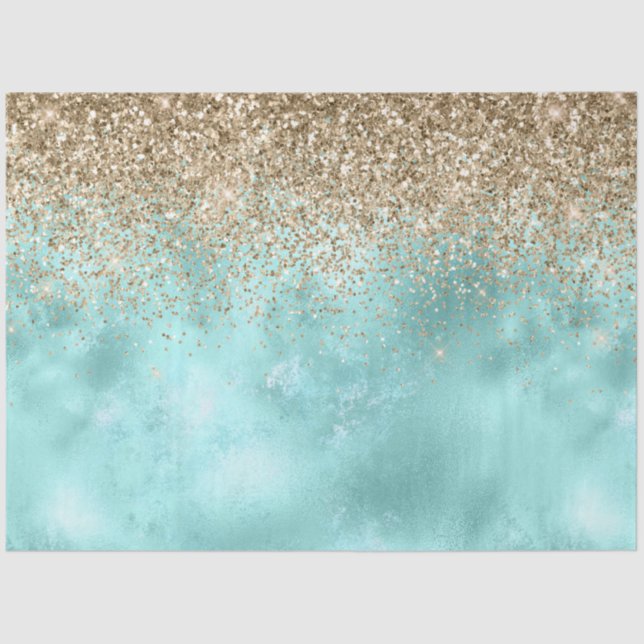 Papel De Seda Turquoise Aqua Gold Glam Purpurina Sparkle (Anverso)