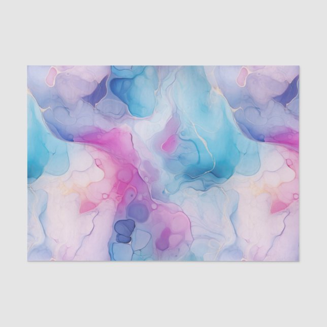 Papel De Seda Turquoise Aqua Purple Pink Marble Cumpleaños (Anverso)