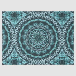 Papel De Seda Turquoise Dark Damask Mandala