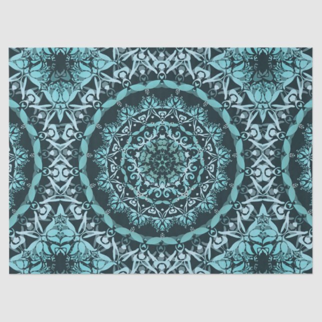 Papel De Seda Turquoise Dark Damask Mandala (Anverso)
