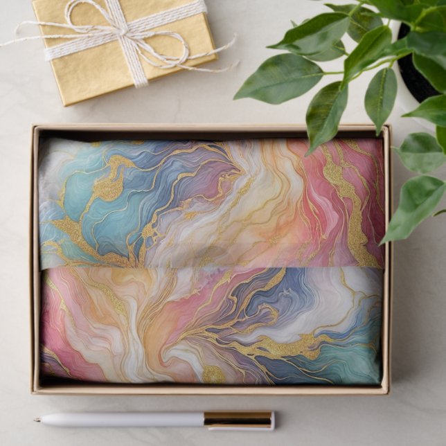 Papel De Seda Turquoise Teal Pink Aqua Blue Purple Gold Marble (Regalo )