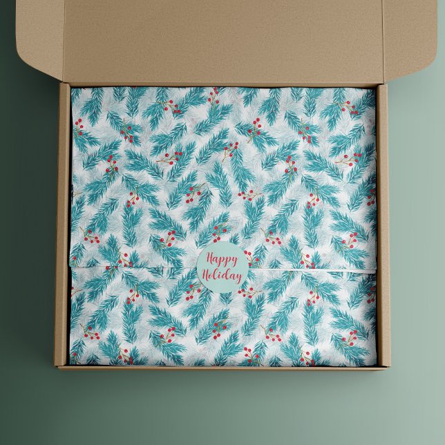 Papel De Seda Twigs de pino y Navidades de Berias Rojas en blanc (Subido por el creador)