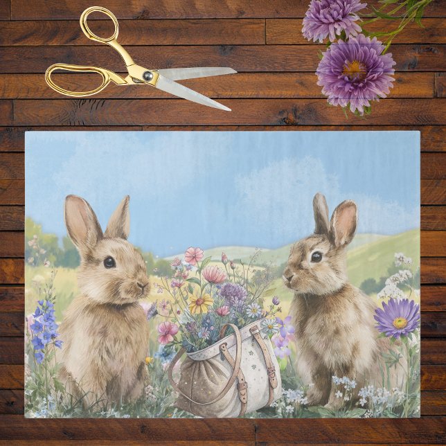 Papel De Seda Two Bunnies with Wild Flowers Rucksack Easter (Subido por el creador)