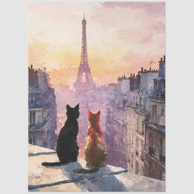 Papel De Seda Two Cats On A Paris Rooftop (Anverso)