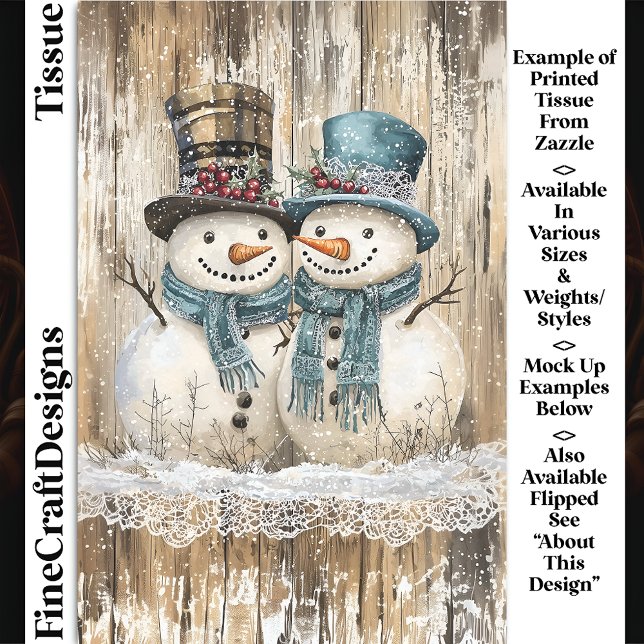 Papel De Seda Two Cute Country Christmas Snowmen DY9L Decoupage (Subido por el creador)