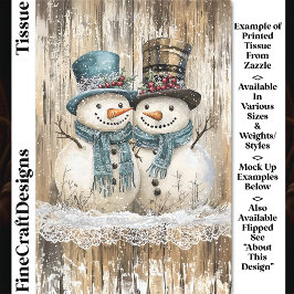 Papel De Seda Two Cute Country Christmas Snowmen DY9R Decoupage