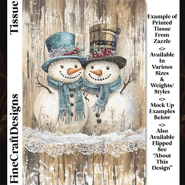 Papel De Seda Two Cute Country Christmas Snowmen DY9R Decoupage (Subido por el creador)