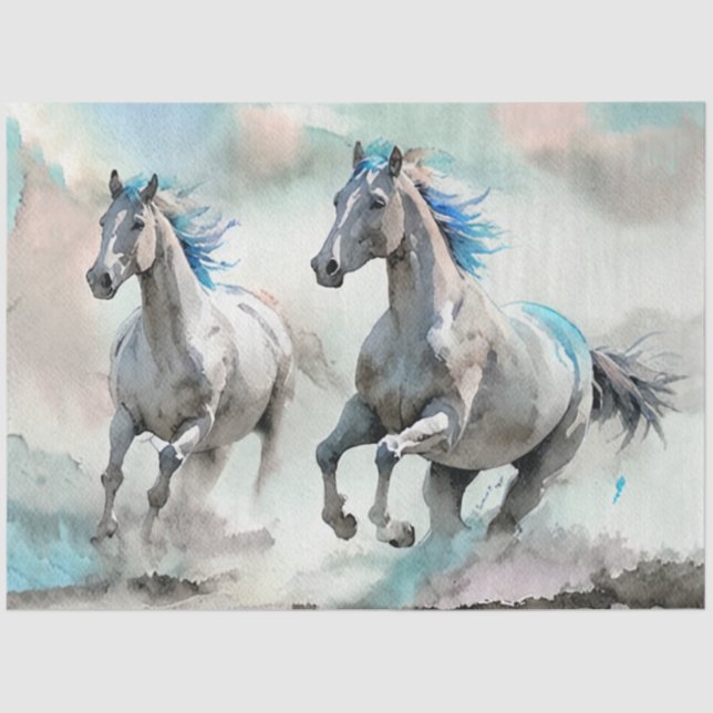 Papel De Seda Two Racing Wild Horses Watercolour (Anverso)