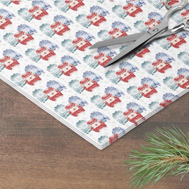 Papel De Seda Ugly Sweater Holiday Christmas (Festive Ugly Sweater Pattern Christmas Tissue Paper )