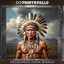 Papel De Seda Un anciano jefe indio con una cabeza de plumas