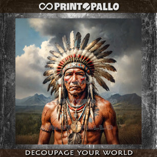 Papel De Seda Un anciano jefe indio con una cabeza de plumas