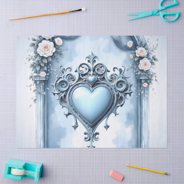 Papel De Seda Un arco azul claro ornamentado con acentos florale (Artesanía)