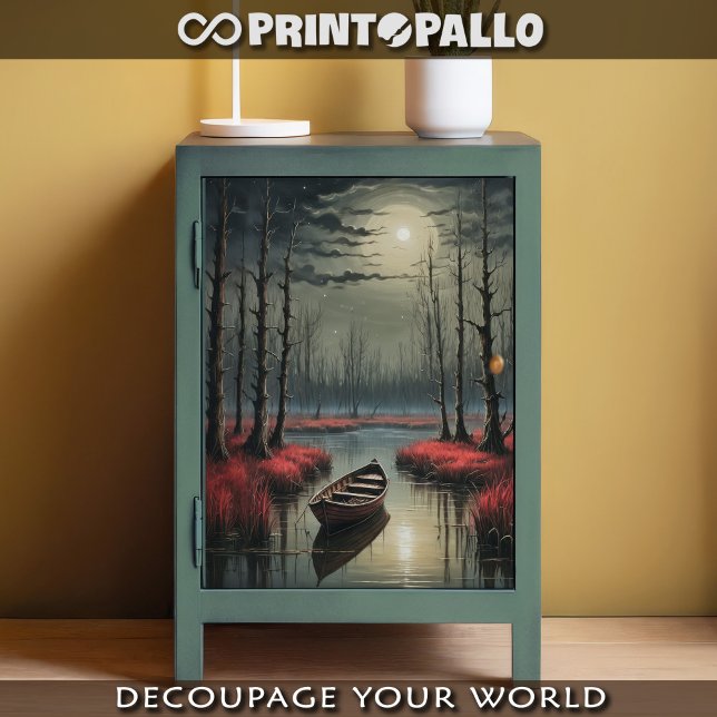 Papel De Seda Un bote de remos abandonado bajo la luz de la luna (Subido por el creador)