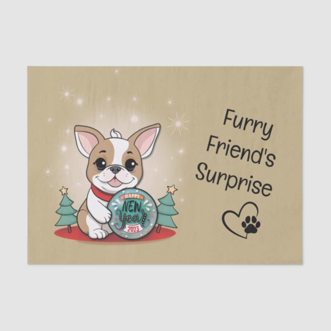 Papel De Seda Un Bulldog francés gracioso Feliz Año Nuevo (Anverso)