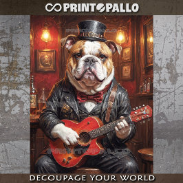 Papel De Seda Un bulldog steampunk tocando la guitarra en un pub