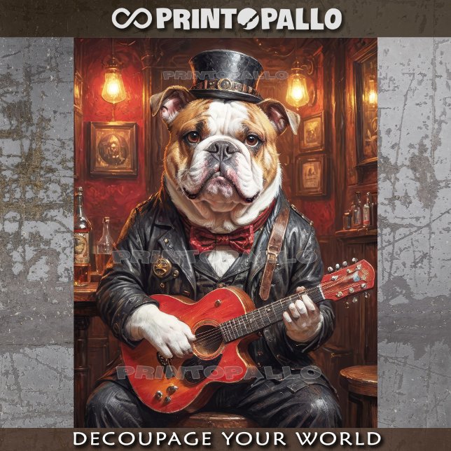 Papel De Seda Un bulldog steampunk tocando la guitarra en un pub (Subido por el creador)