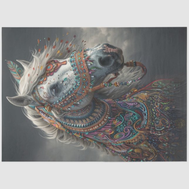 Papel De Seda Un caballo indio vibrante y estadounidense desmoro (Anverso)