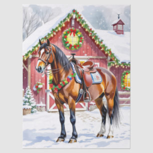 Papel De Seda Un caballo marrón festivo y Navidades del granero 