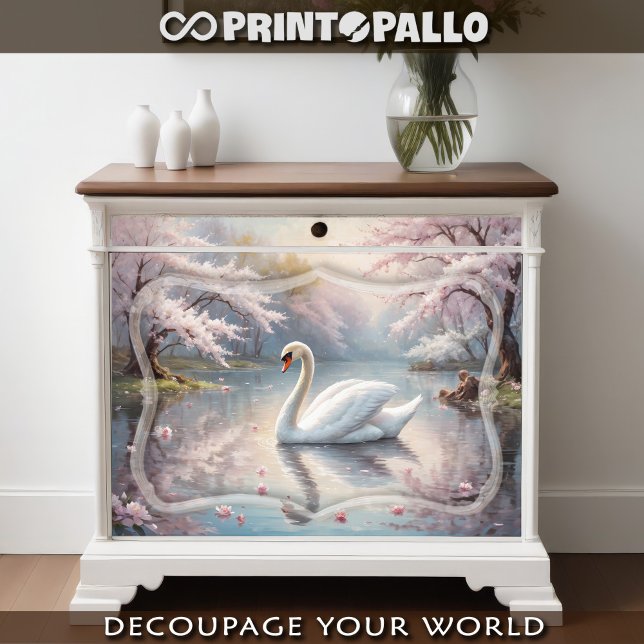Papel De Seda Un cisne blanco en un lago en un mundo rosa - (Subido por el creador)