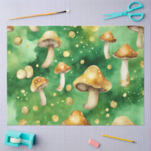 Papel De Seda Un diseño de la serie de hongos verdes y dorados #