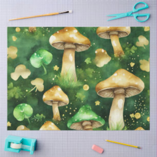 Papel De Seda Un diseño de la serie de hongos verdes y dorados #