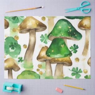 Papel De Seda Un diseño de la serie de hongos verdes y dorados #