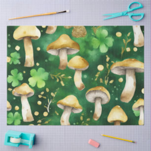 Papel De Seda Un diseño de la serie de hongos verdes y dorados #