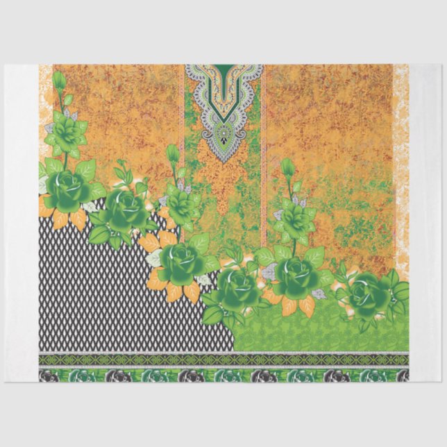 Papel De Seda un diseño de una pared colgada de verde y amarillo (Anverso)