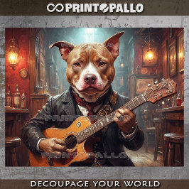 Papel De Seda Un elegante Pitbull tocando la guitarra en un pub 