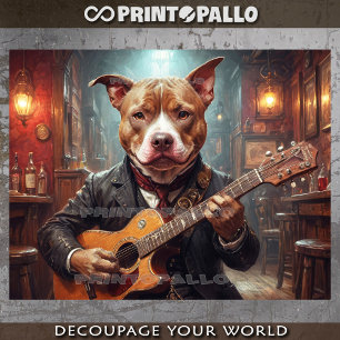 Papel De Seda Un elegante Pitbull tocando la guitarra en un pub 