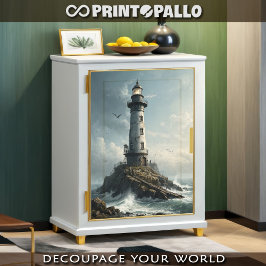 Papel De Seda Un faro en un mar tormentoso con gaviota -