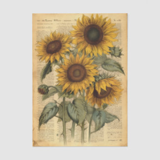 Papel De Seda Un feliz ramo de girasoles sobre periódico antiguo