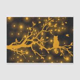 Papel De Seda Un gato nocturno mirando una rama de árbol